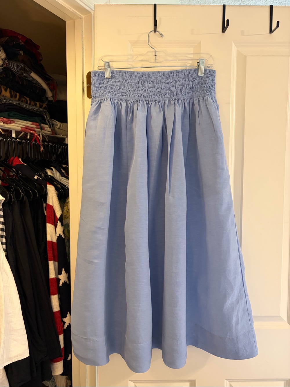 & Other Stories Pale Blue Smocked-Waist A-Line Midi Skirt
